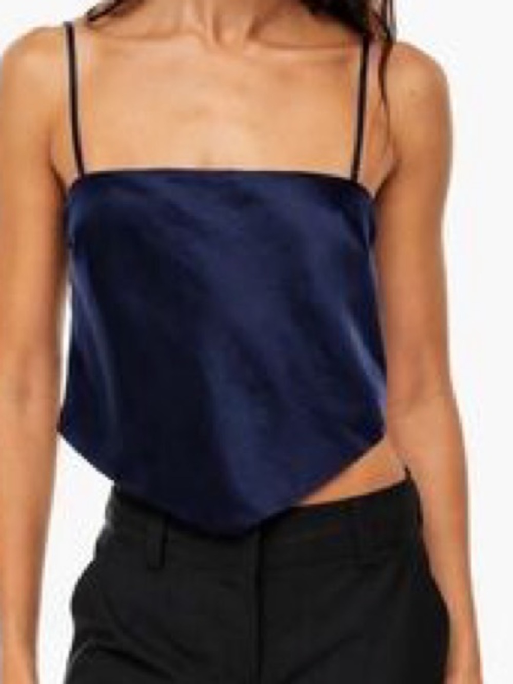 NWT Sunday Best by Aritizia Navy “Elektra”  Satin Handkerchief Cami size large